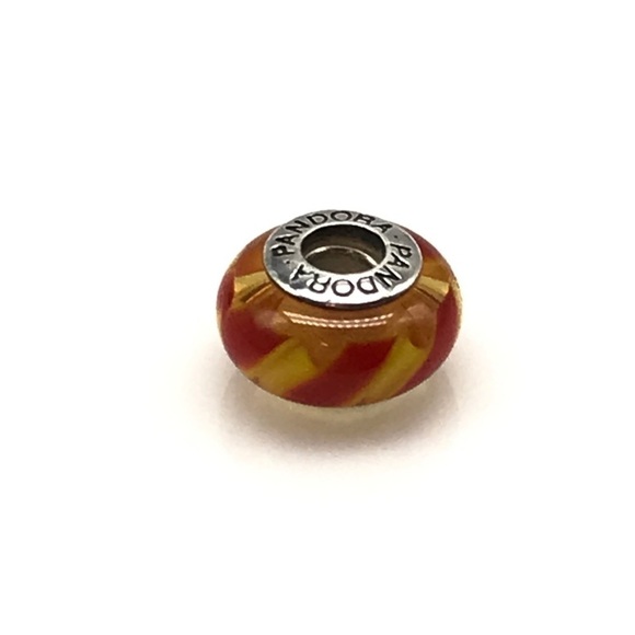 Pandora Red Orange Murano Glass Stripes Charm - Picture 2 of 4